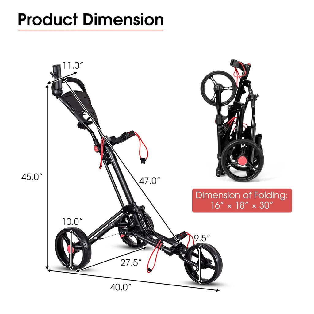 Nouveauté 2026 – Chariot de golf pliable à 3 roues en acier Costway avec porte-parapluie