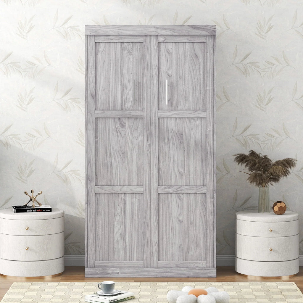 Nouveauté 2026 – Lit escamotable Euroco en pin gris, format simple, transformable en armoire