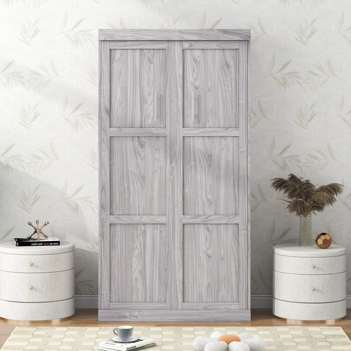 Nouveauté 2026 – Lit escamotable Euroco en pin gris, format simple, transformable en armoire