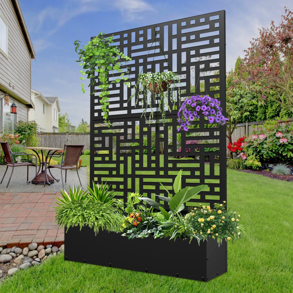 Nouveauté 2026 – Jardinière surélevée en métal FOOWIN , 180 cm de haut, avec treillis, pour plantes grimpantes, avec trou de drainage, noire