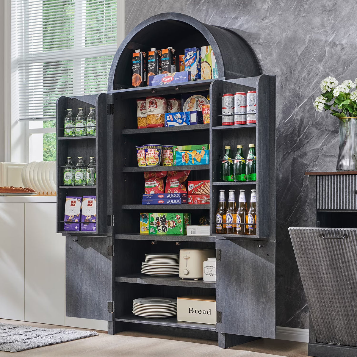 Nouveauté 2026 – Armoire de rangement de cuisine IFGET , 180 cm de haut, style arqué, avec étagères réglables, idéale pour la cuisine et la salle à manger