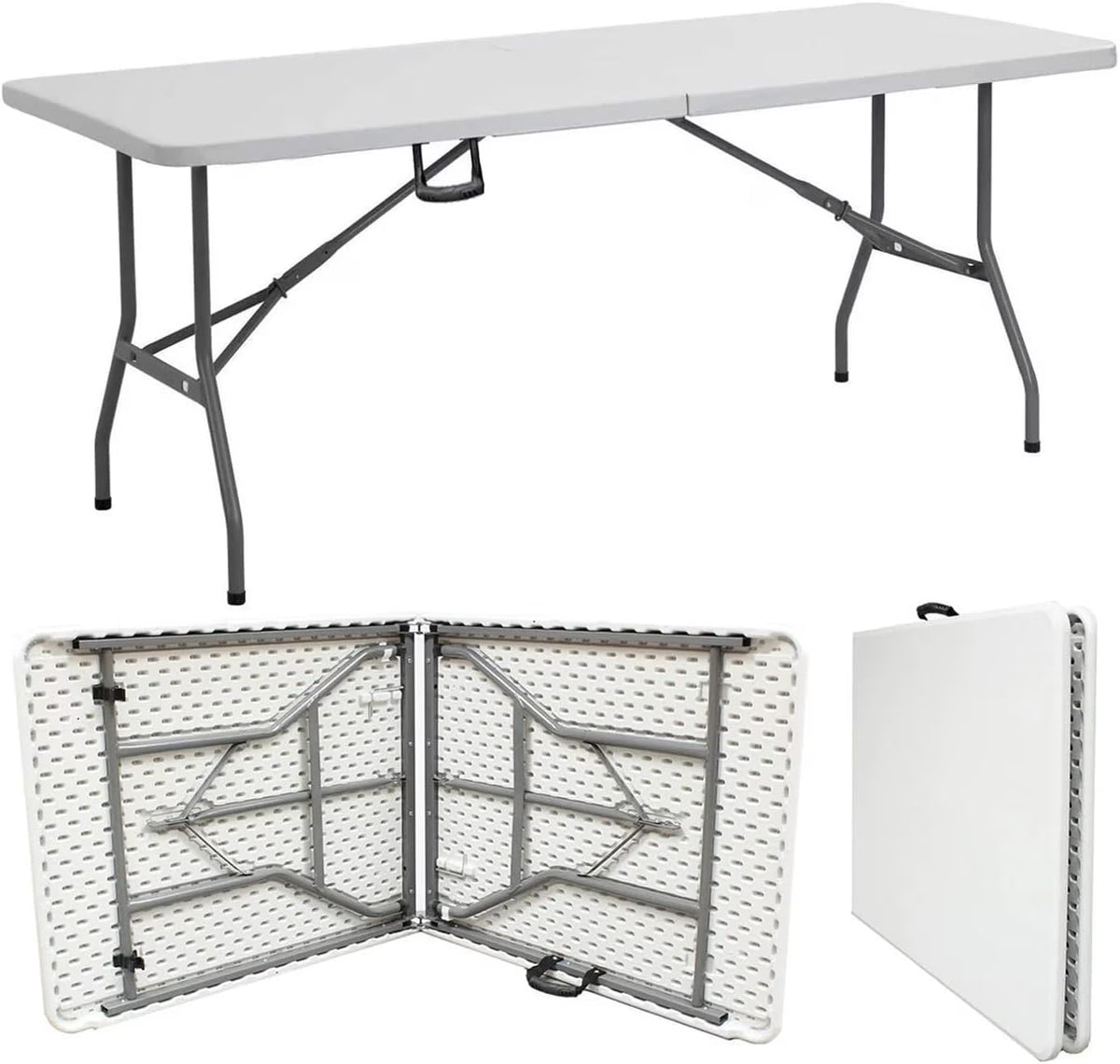 Nouveauté 2026 – Table pliante portable de 2,4 m (8 pi) en plastique blanc, idéale pour l'intérieur et l'extérieur, parfaite pour les fêtes, les pique-niques et le camping. Disponible en 4,2 m (4 pi), 1,8 m (6 pi) et 2,4 m (8 pi