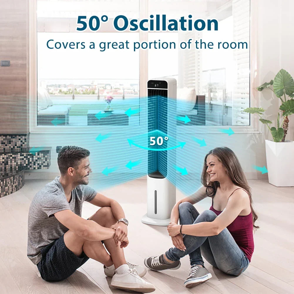 Nouveauté 2026 – Refroidisseur d'air évaporatif 3 en 1 LifePlus portable, ventilateur tour oscillant, 41,5 pouces, blanc