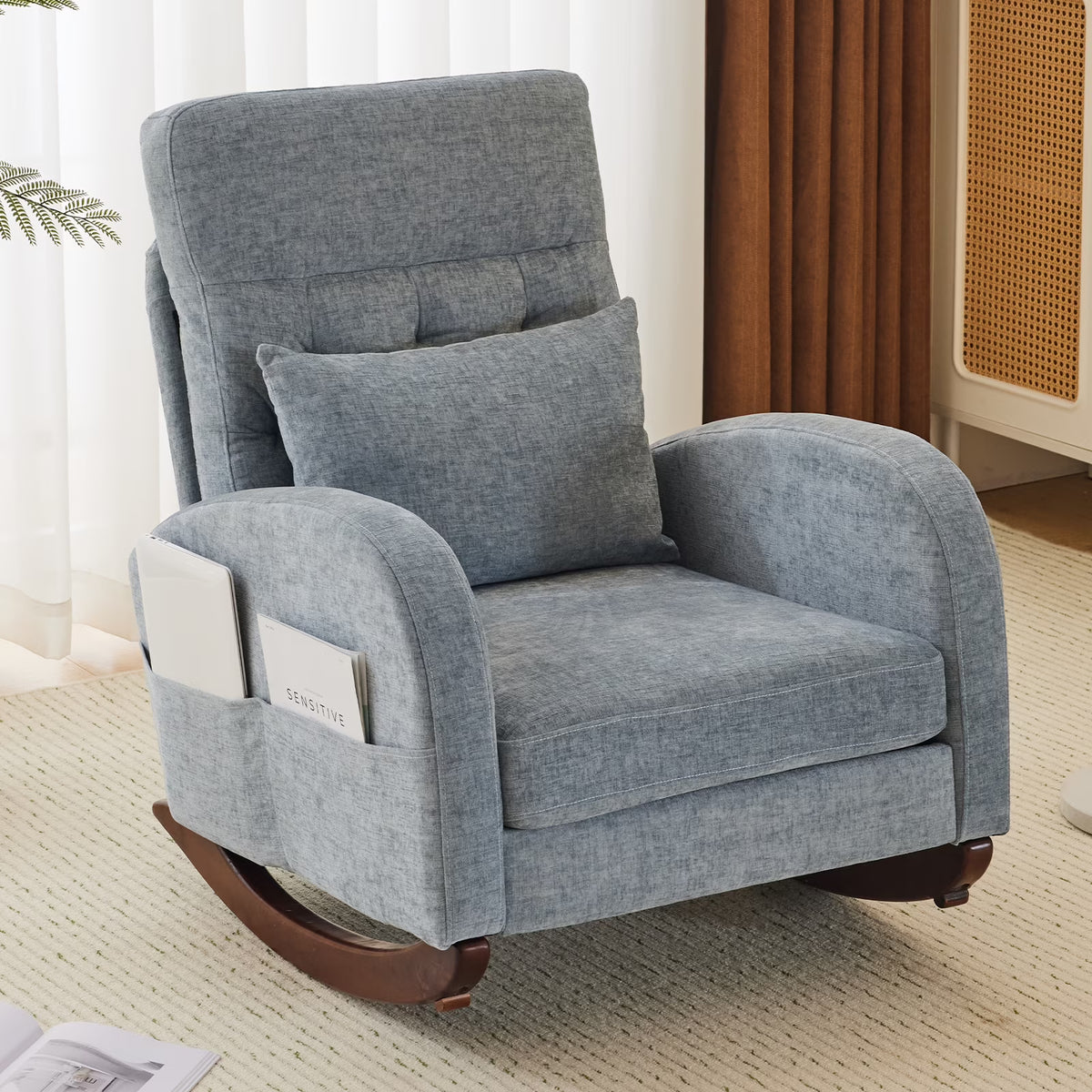 Nouveauté 2026 – Fauteuil à bascule Ktaxon , fauteuil de lecture inclinable, confortable, revêtu de velours peluche, canapé à bascule une place, beige, idéal pour le salon, la chambre d'enfant ou la chambre à coucher