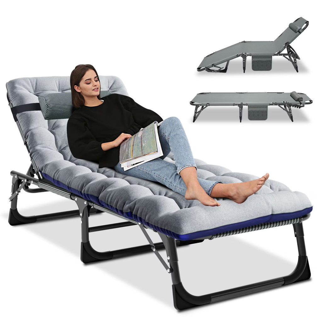 Nouveauté 2026 – Chaise longue MOPHOTO avec matelas, supportant jusqu'à 200 kg, lit de camp portable et robuste, réglable, idéal pour le camping, la piscine, la plage et la terrasse