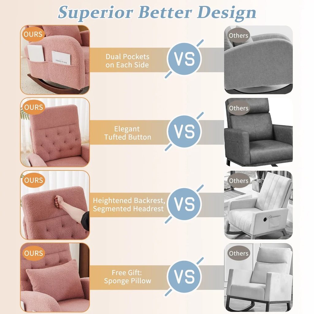 Nouveauté 2026 – Fauteuil à bascule Ktaxon , fauteuil de lecture inclinable, confortable, revêtu de velours peluche, canapé à bascule une place, beige, idéal pour le salon, la chambre d'enfant ou la chambre à coucher