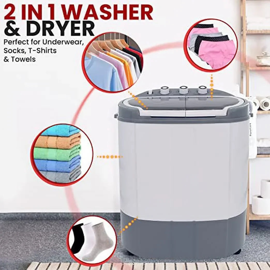 Nouveauté 2026 – Laveuse-sécheuse compacte et portable 2 en 1 Pyle Pure Clean 110 volts, grise