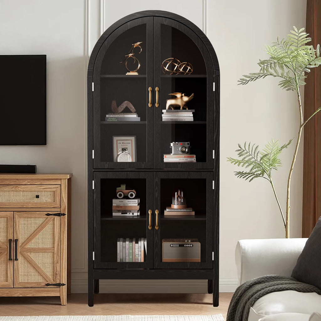 Nouveauté 2026 – Vitrine de rangement haute cintrée Fiogmub , armoire de garde-manger cintrée avec portes, portes en verre acrylique