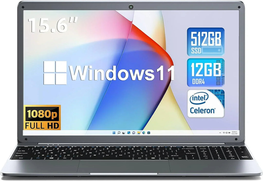 Nouveauté 2026 – Ordinateur portable SGIN 15,6 pouces : 12 Go de RAM DDR4, SSD de 512 Go, Windows 11, processeur Intel Celeron N5095A, écran Full HD 1920 x 1080
