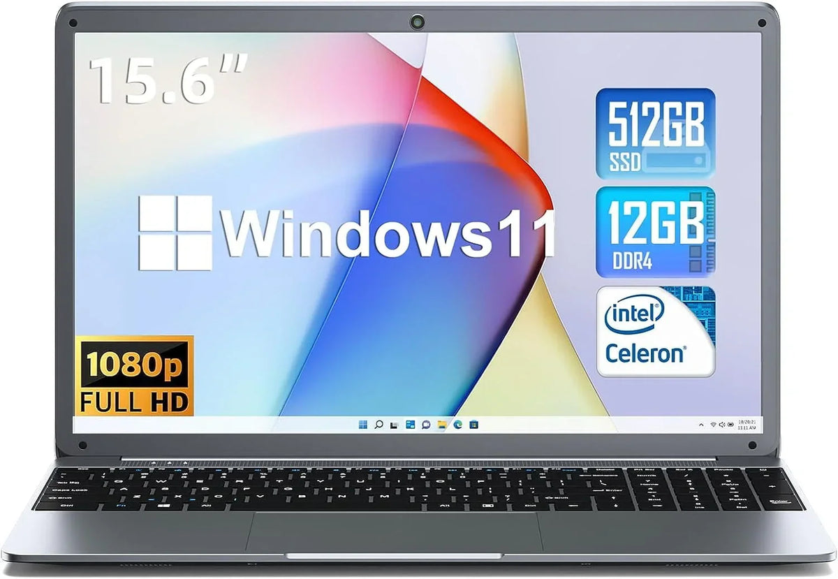 Nouveauté 2026 – Ordinateur portable SGIN 15,6 pouces : 12 Go de RAM DDR4, SSD de 512 Go, Windows 11, processeur Intel Celeron N5095A, écran Full HD 1920 x 1080