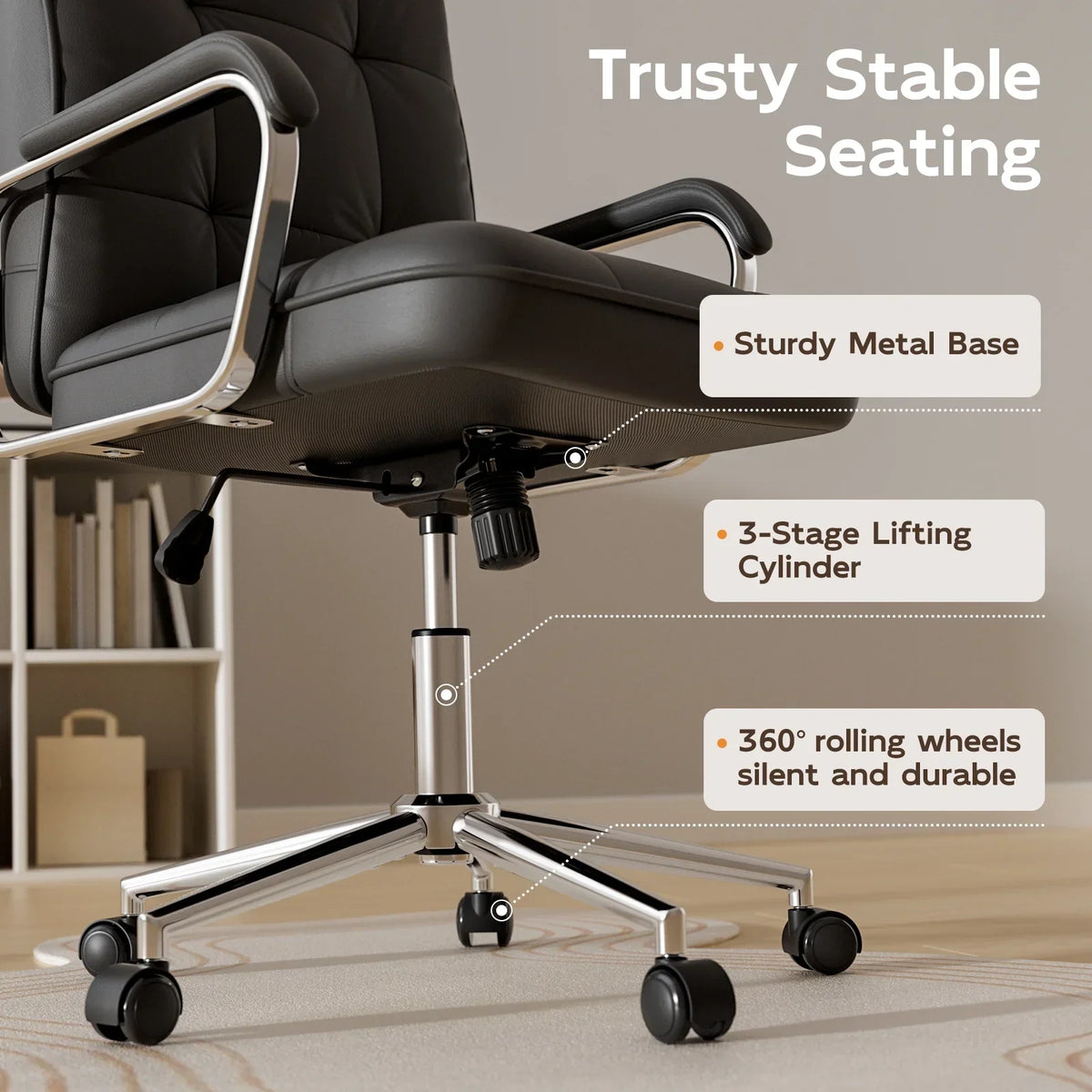 Nouveauté 2026 – Fauteuil de bureau Solfway blanc , fauteuil de bureau pivotant en cuir avec roulettes et accoudoirs rembourrés, fauteuil de direction pour adultes