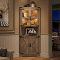 Nouveauté 2026 – Meuble de rangement d'angle de 170 cm de haut avec éclairage, style ferme, avec portes vitrées, en bois, pour cuisine, salon ou salle de bain, gris délavé