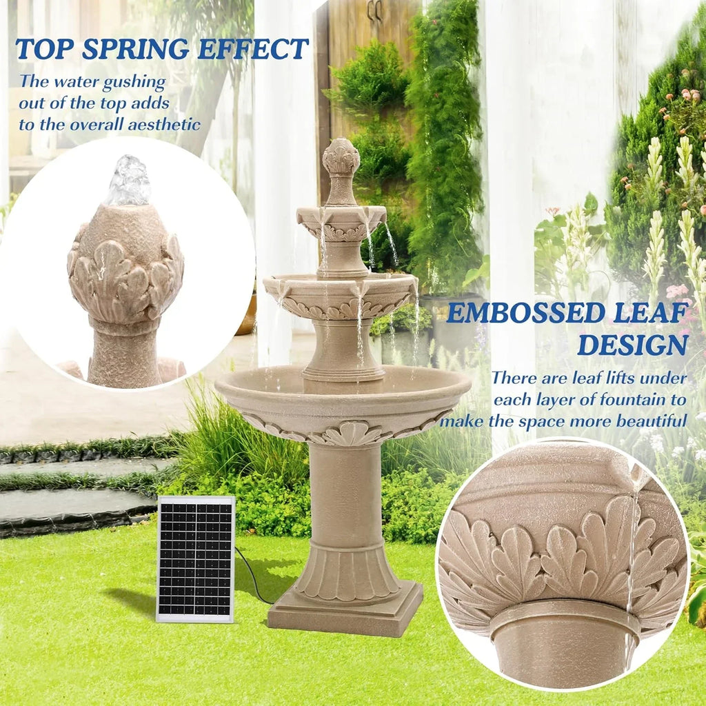 Nouveauté 2026 – Fontaine solaire italienne Magic Union - Décoration de jardin extérieur - Fontaine et cascade de 123 cm de haut, grande fontaine à bulles en résine à poser au sol pour l'intérieur, avec pompe, idéale pour terrasse et jardin