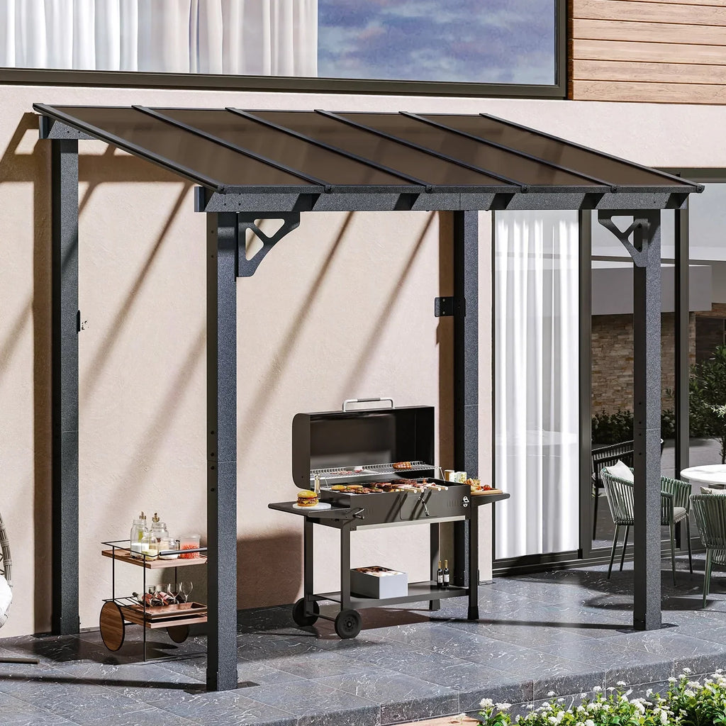 Nouveauté 2026 – Gazebo Aoxun de 2,4 m x 1,5 m pour patio, pergola avec toit incliné, grand auvent mural robuste pour barbecue, idéal pour jardin, terrasse ou patio