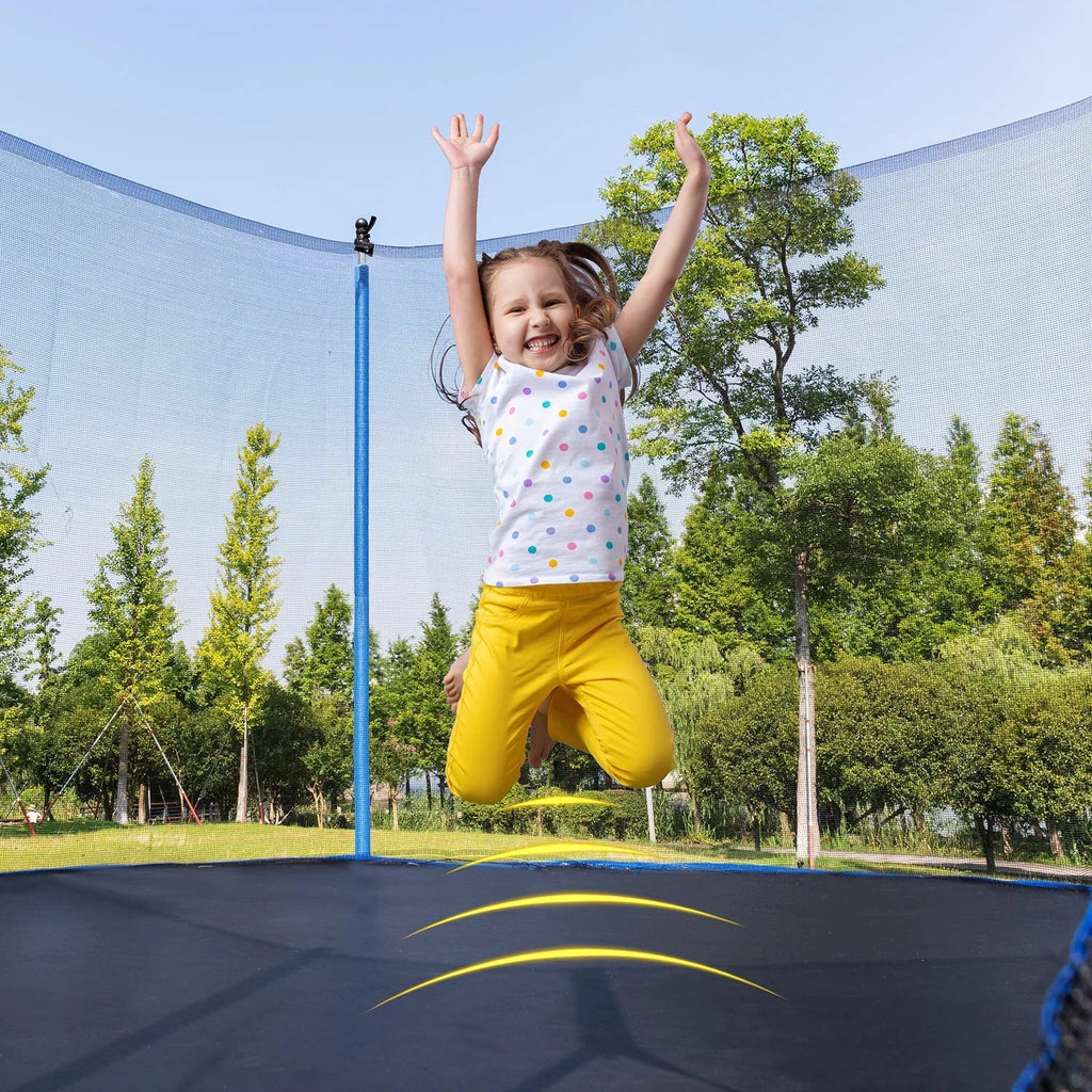 Nouveauté 2026 – Trampoline d'extérieur 4,27 m (14 pi) neuf de avec filet de sécurité, structure tubulaire en acier, échelle et filet de protection - Modèle robuste, bleu