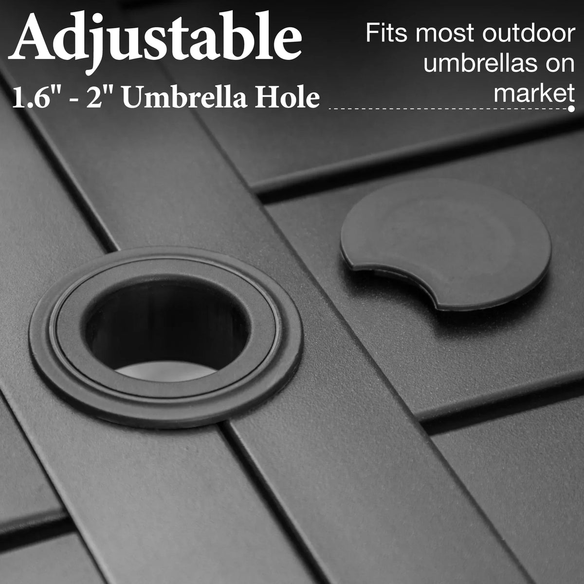 Nouveauté 2026 – Table de salle à manger rectangulaire d'extérieur MF Studio 6 personnes avec trou pour parasol, résistante aux intempéries, noire