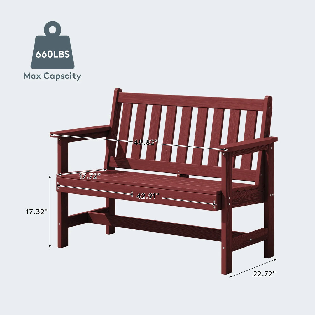 Nouveauté 2026 – Banc d'extérieur SERWALL pour 2 personnes, en PEHD résistant aux intempéries avec renforts en aluminium, supporte jusqu'à 300 kg, confortable pour terrasse, jardin et véranda, noir