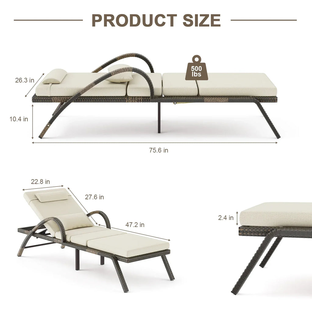 Nouveauté 2026 – MEISSALIVVE Ensemble de 4 chaises longues d'extérieur, chaises de piscine avec dossier réglable à 5 positions, chaise longue en rotin PE pour terrasse, porche et jardin (gris