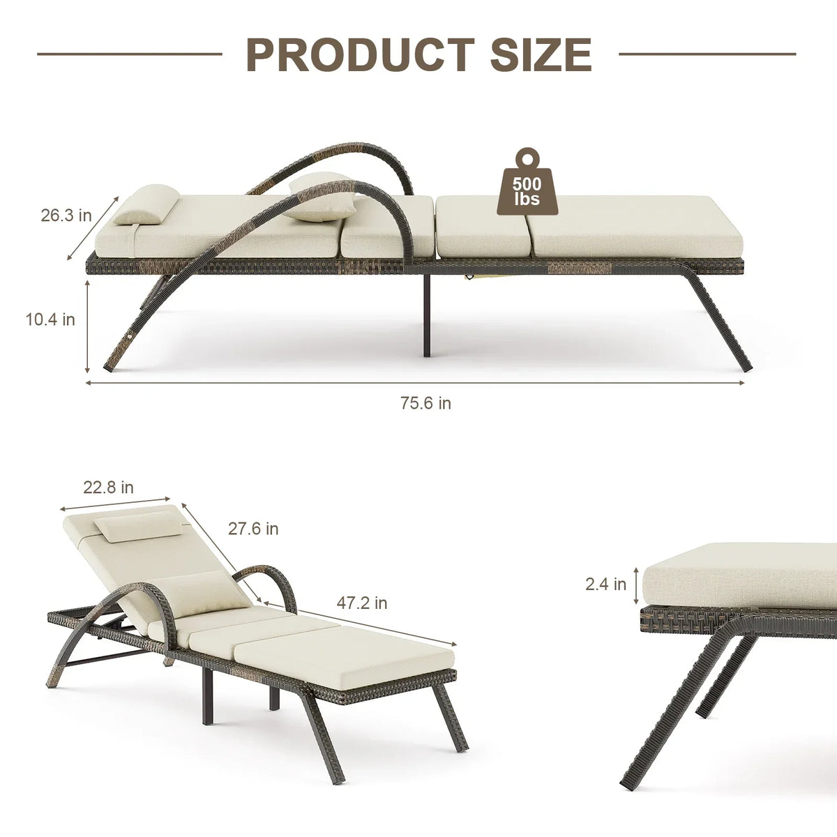 Nouveauté 2026 – MEISSALIVVE Ensemble de 4 chaises longues d'extérieur, chaises de piscine avec dossier réglable à 5 positions, chaise longue en rotin PE pour terrasse, porche et jardin (gris