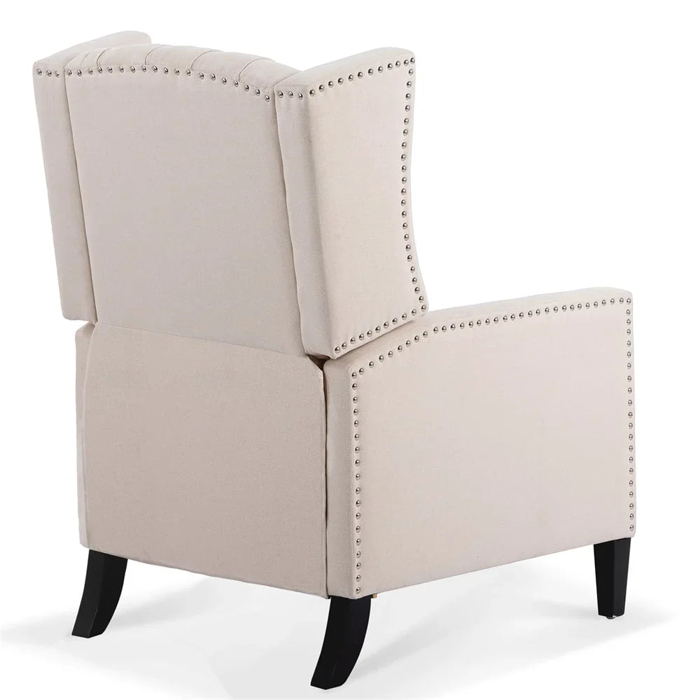 Nouveauté 2026 – Fauteuil d'appoint Triple Tree Modern en tissu, mousse et bois massif, imprimé, garniture cloutée, beige