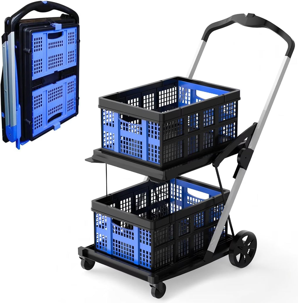 Nouveauté 2026 – Chariot de courses pliable à roulettes avec caisse de rangement amovible, modèle , chariot utilitaire portable à 2 niveaux pour la maison et les courses au supermarché