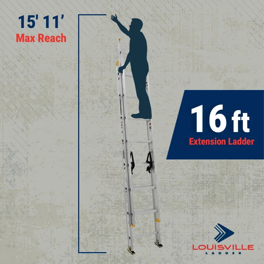 Nouveauté 2026 – Échelle d'extension en aluminium de 4,88 m (16 pieds) Louisville Ladder, capacité de charge de 113 kg (250 livres), type I, AE3216