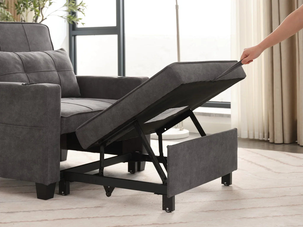 Nouveauté 2026 – Canapé-lit futon convertible , fauteuil-lit multifonctionnel 3 en 1 avec ports USB, dossier inclinable réglable, idéal pour les petits espaces (salon, chambre), revêtement en tissu technique, gris foncé