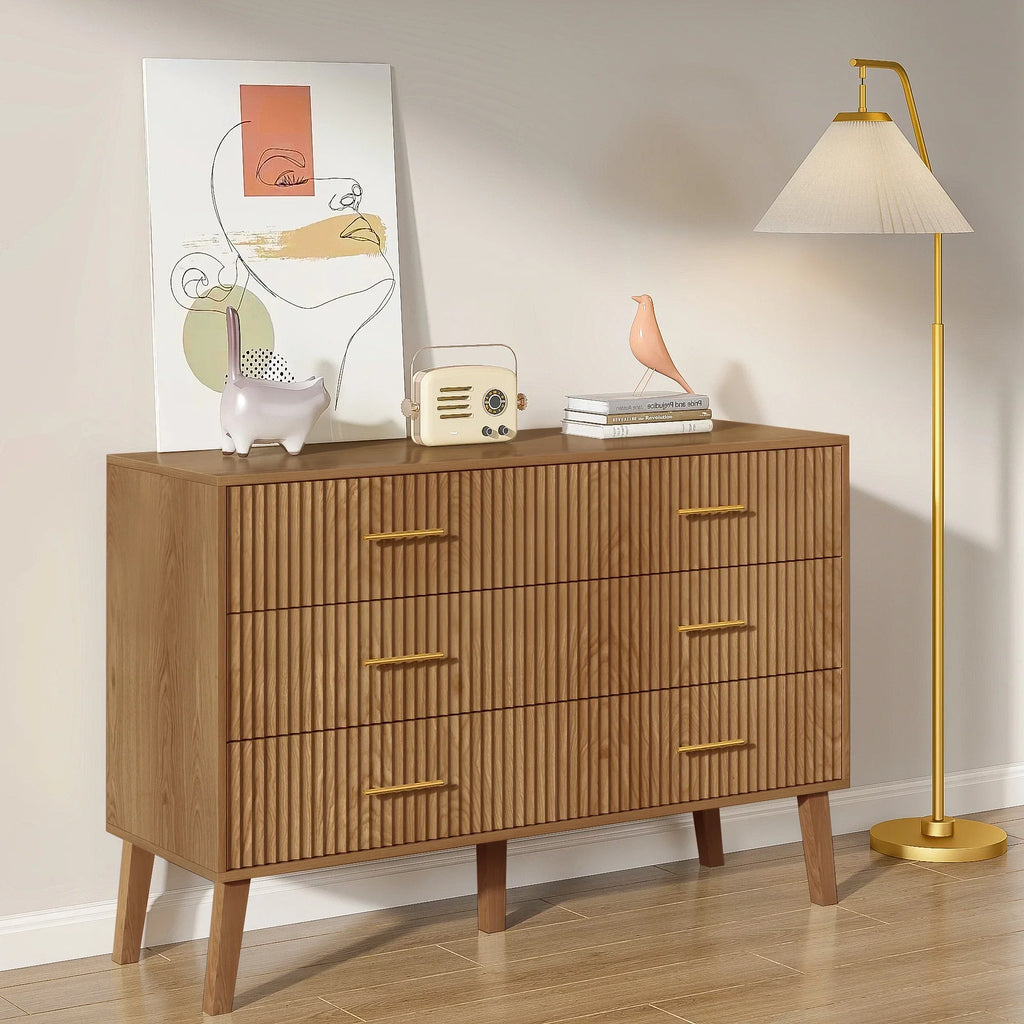 Nouveauté 2026 – Commode à 6 tiroirs Fluted , commode moderne large, commode double à 6 tiroirs