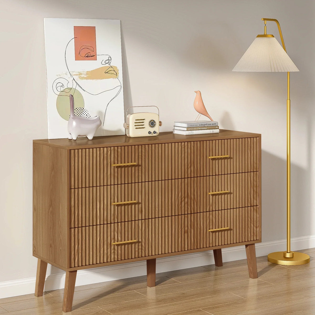 Nouveauté 2026 – Commode à 6 tiroirs Fluted , commode moderne large, commode double à 6 tiroirs
