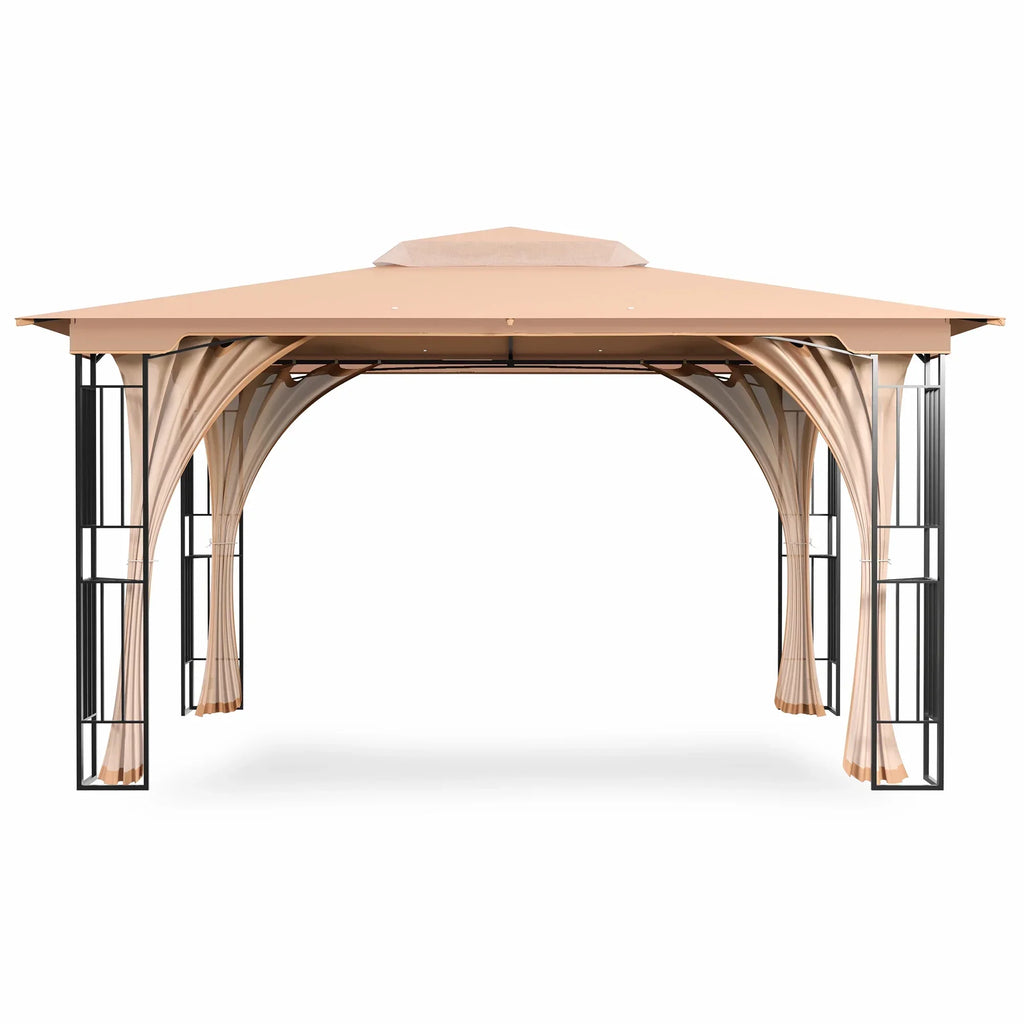 Nouveauté 2026 – LAUSAINT HOME Pavillon de patio 13'x11', Pavillon robuste avec double toit et moustiquaires pour jardin, pelouse, (Kaki