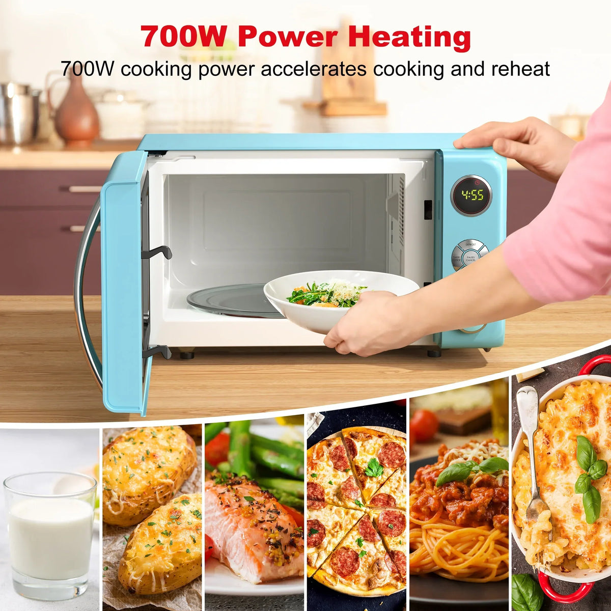 Nouveauté 2026 – Four à micro-ondes de comptoir rétro Galanz 0,7 pi³ , 700 watts, bleu, neuf