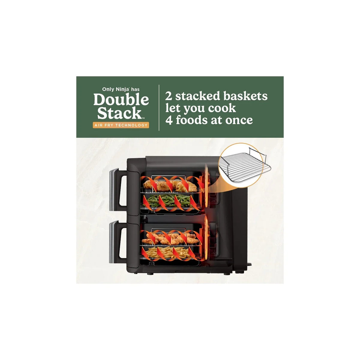Nouveauté 2026 – Friteuse à air Ninja DoubleStack XL à 2 paniers, technologie DoubleStack permettant de cuire 4 aliments simultanément, conception compacte, 10 pintes, 4 en 1, Smart Finish & Match Cook, SL400