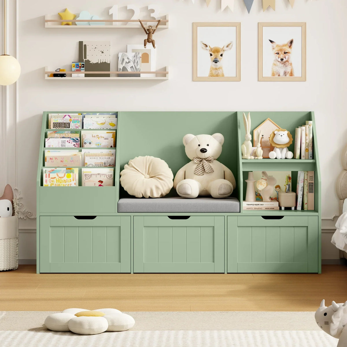 Nouveauté 2026 – Bibliothèque pour enfants Homfa avec coin lecture et 3 tiroirs amovibles, bibliothèque à 2 cubes avec étagères à livres à 4 niveaux, rangement pour jouets et jouets, idéale pour la chambre ou la salle de jeux, blanche