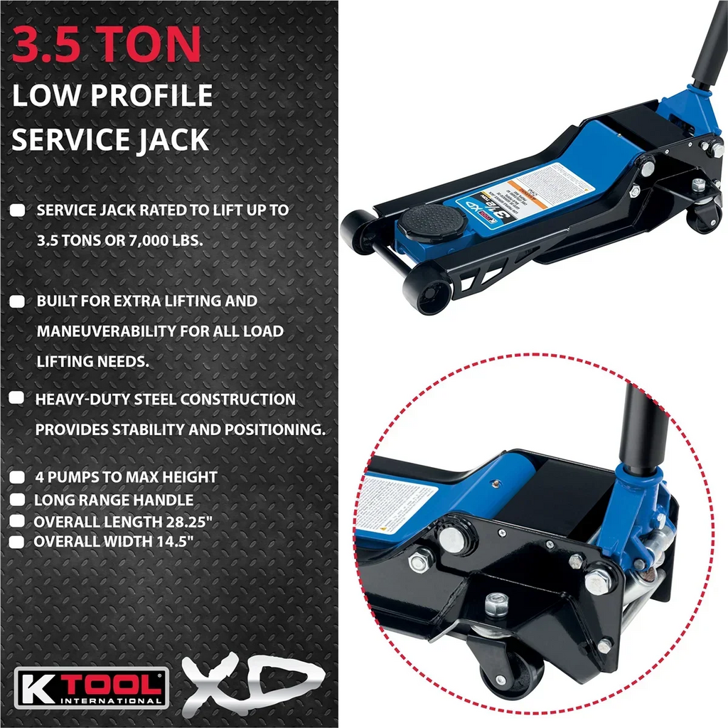 Nouveauté 2026 – Cric de service extra-plat K-Tool INT022 de 3,5 tonnes ; piston à double pompe