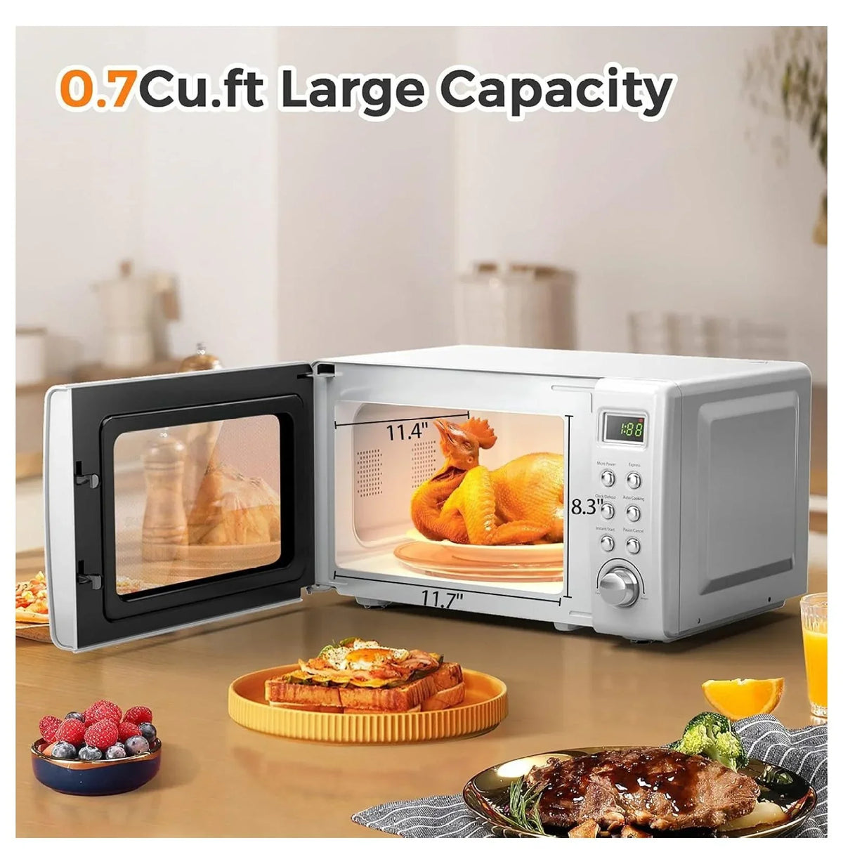 Nouveauté 2026 – Micro-ondes Small , 0,7 pi³ (19,8 L), 700 W, à poser, avec 5 niveaux de puissance, décongélation et cuisson automatique, intérieur en acier inoxydable, affichage LED, idéal pour la cuisine, les véhicules récréatifs et les résidences