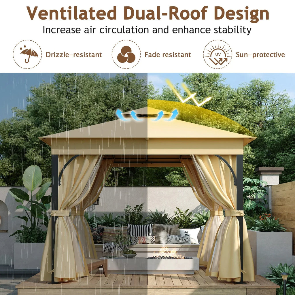 Nouveauté 2026 – Gazebo d'extérieur 10'x10', gazebo de patio avec moustiquaire et écrans d'intimité pour cour arrière, jardin, pelouse et terrasse, gris