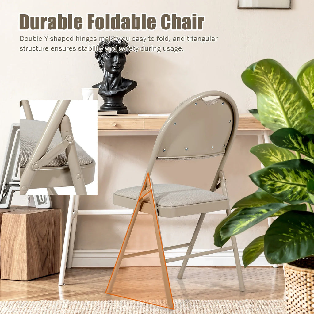 Nouveauté 2026 – Ensemble de 6 chaises pliantes Costway , assise rembourrée et revêtement en tissu, structure en métal, beige, pour la maison ou le bureau