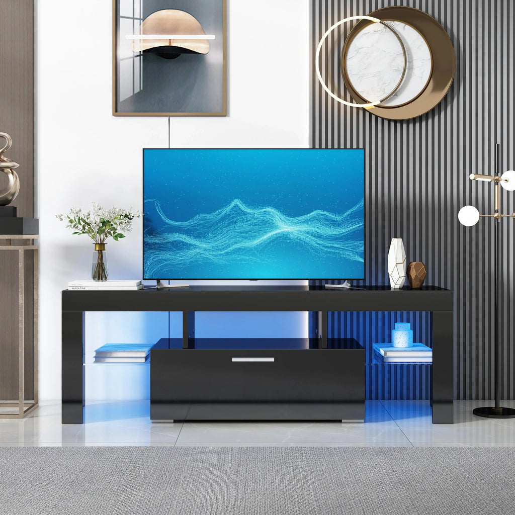Nouveauté 2026 – Meuble TV PAPROOS pour téléviseurs jusqu'à 70 pouces, finition laquée brillante avec éclairage LED, console TV moderne avec tiroirs de rangement, meuble multimédia, blanc