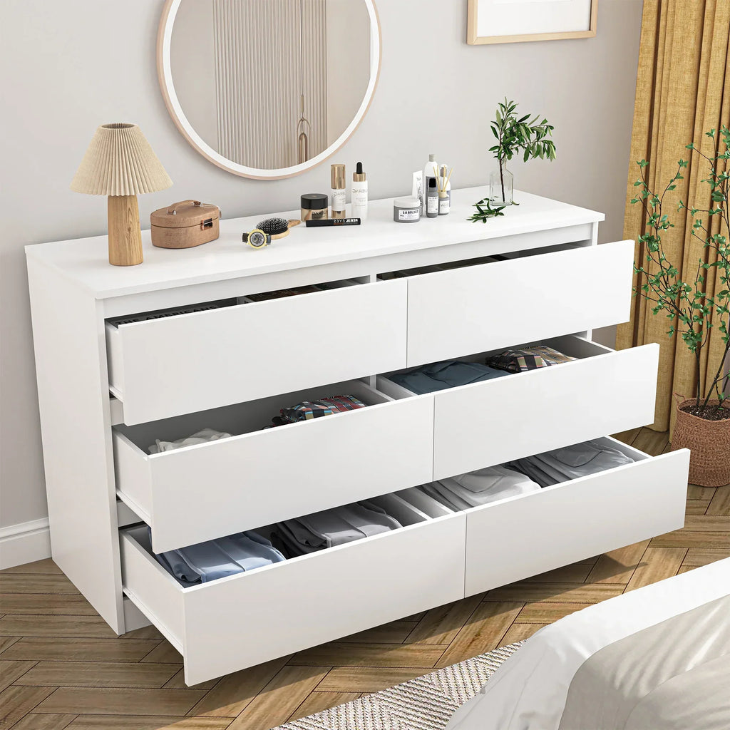Nouveauté 2026 – Commode Resenkos moderne style milieu du siècle, 6 tiroirs, large, pour chambre à coucher, grise