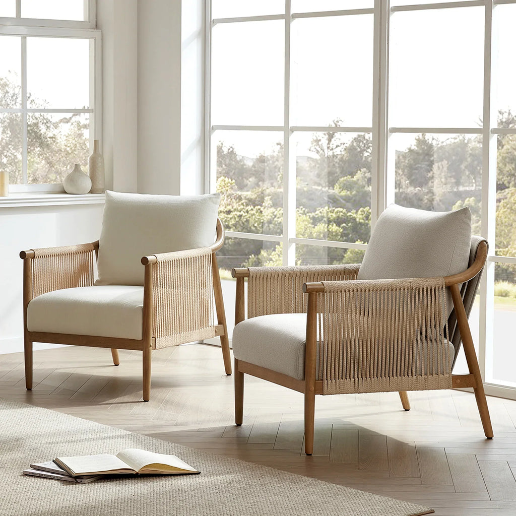 Nouveauté 2026 – Fauteuil d'appoint moderne CHITA , fauteuil tressé pour salon, crème
