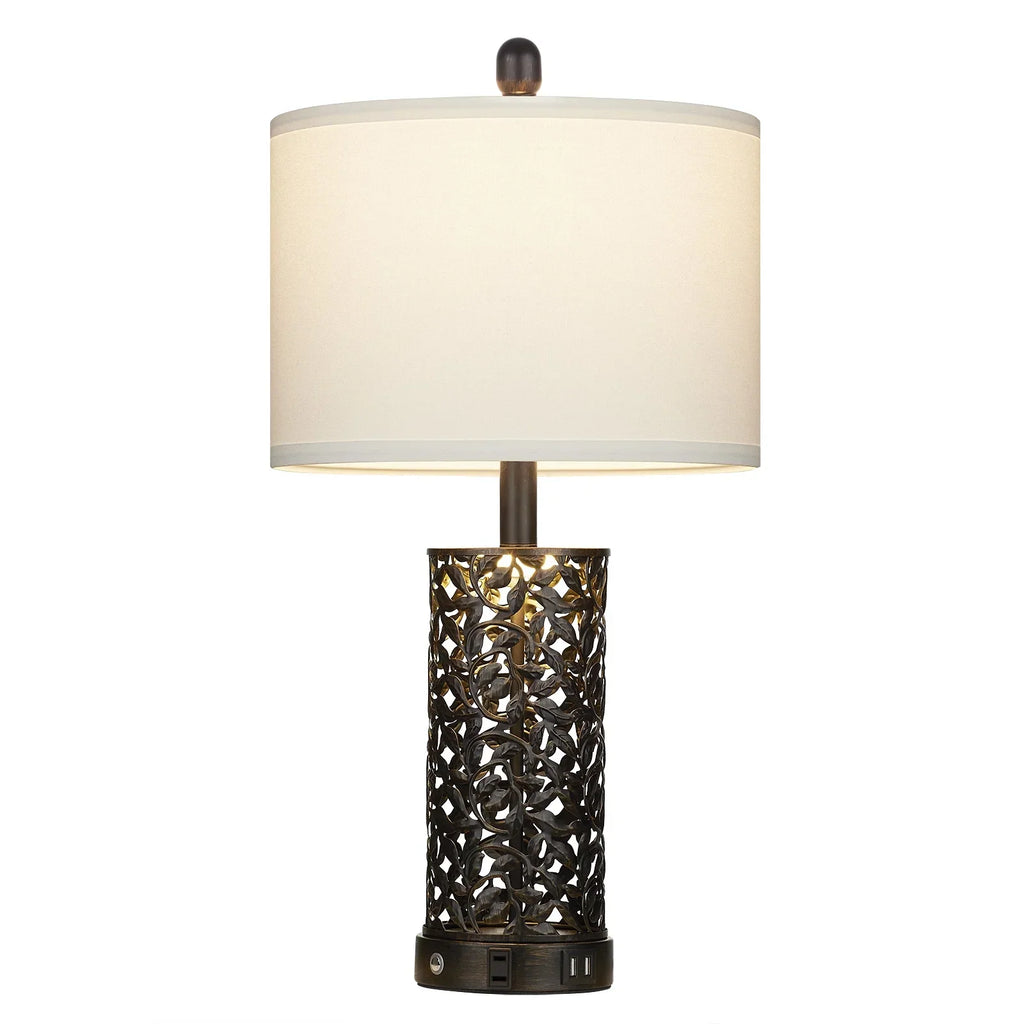 Nouveauté 2026 – Ensemble de 2 lampes de table Cinkeda pour salon et chambre à coucher, avec ports USB, prise secteur, intensité réglable à 3 niveaux, veilleuse tactile, style champêtre, motif floral blanc, lampes de chevet