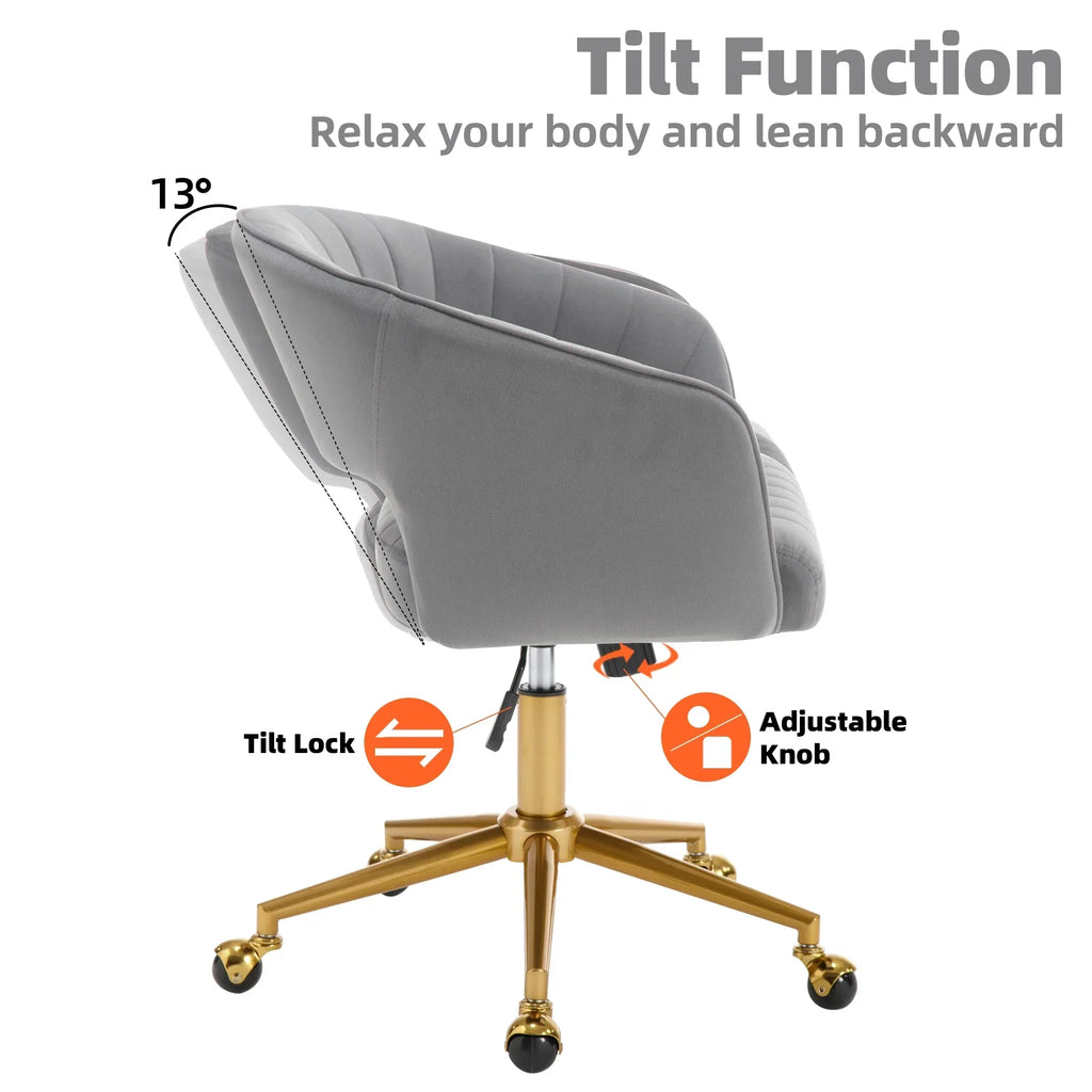 Nouveauté 2026 – Chaise de bureau Westice , chaise de travail en velours, chaise pivotante réglable en hauteur avec base dorée, idéale pour coiffeuse, bureau, salon ou salle informatique, beige
