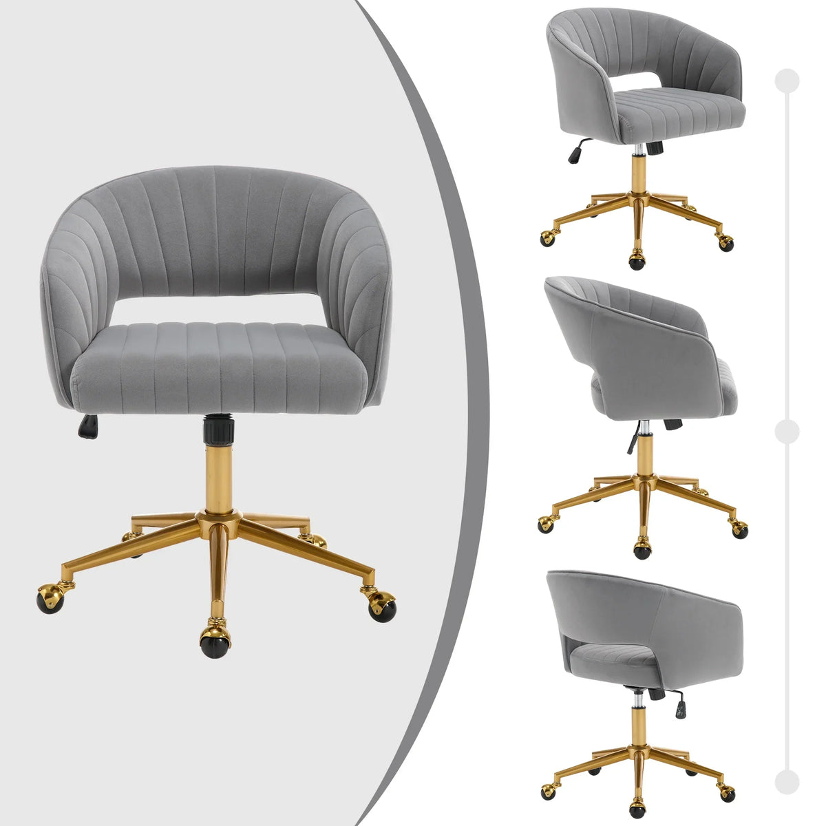 Nouveauté 2026 – Chaise de bureau Westice , chaise de travail en velours, chaise pivotante réglable en hauteur avec base dorée, idéale pour coiffeuse, bureau, salon ou salle informatique, beige
