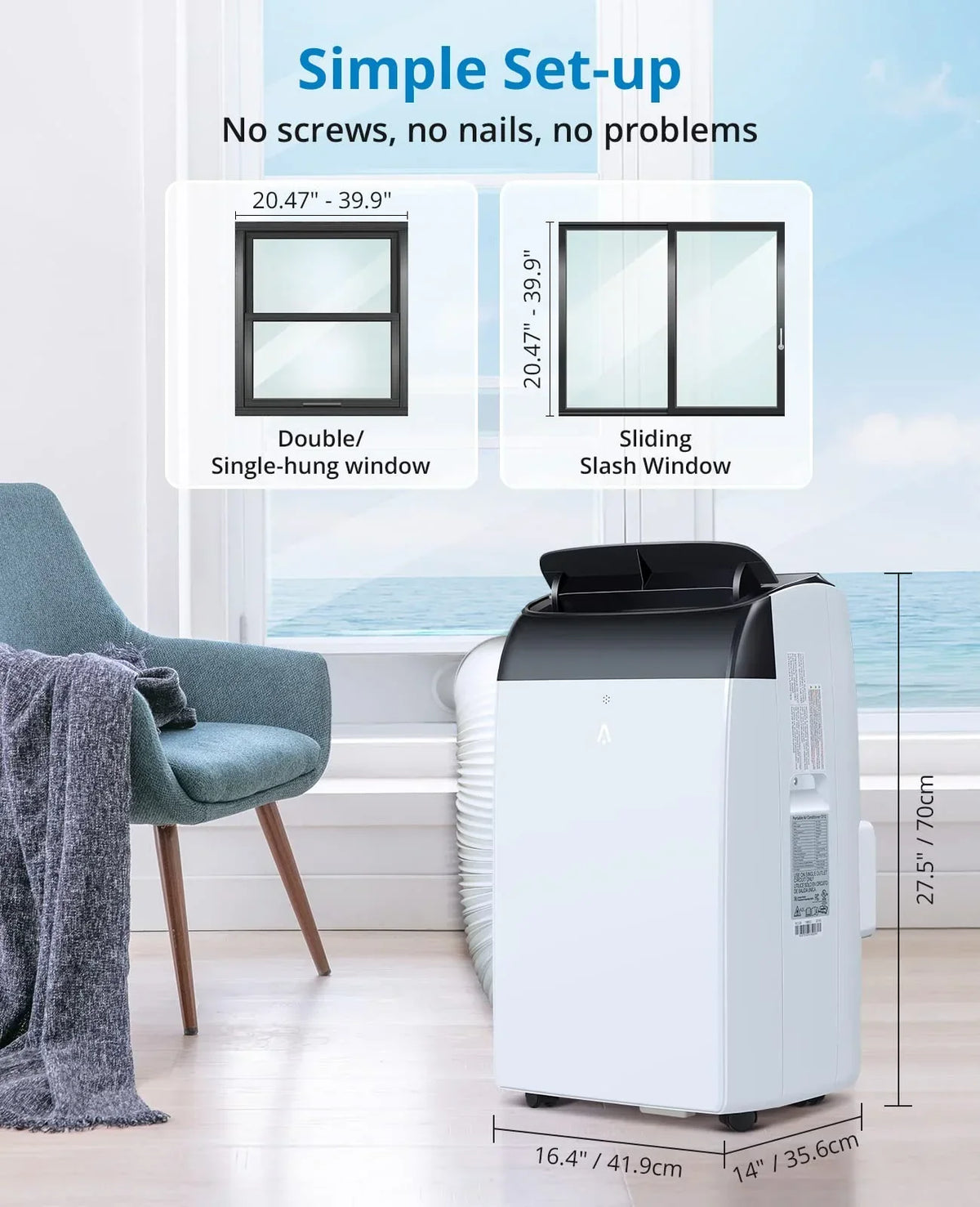 Nouveauté 2026 – Nouveau modèle 2025/2026 : Climatiseur portable 14 000 BTU, refroidit jusqu’à 750 pi², unité de climatisation portable 3 en 1 silencieuse avec télécommande et kits d’installation pour grandes pièces, 3 vitesses, oscillation automatiq
