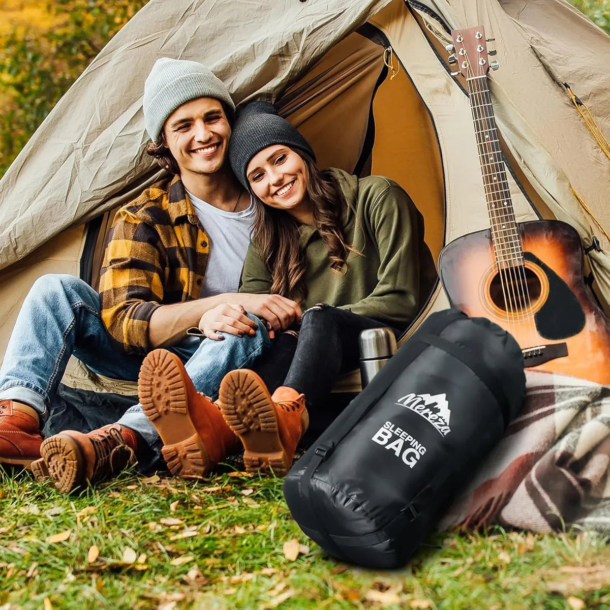 Nouveauté 2026 – Sac de couchage double pour adultes (hommes) avec oreiller, taille XL/Queen, idéal pour le camping, la randonnée et le trekking toutes saisons, par temps froid et chaud