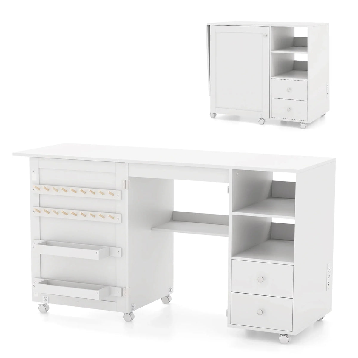 Nouveauté 2026 – Table de couture pliante Costway avec station de charge et chariot multifonctionnel pour machine à coudre