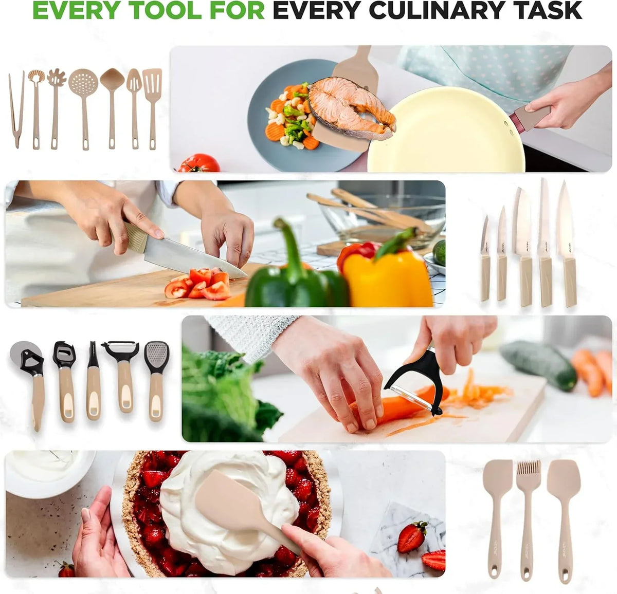 Nouveauté 2026 – Ensemble de cuisine 54 pièces – Ensemble complet de casseroles et poêles en céramique antiadhésive avec ustensiles, moules à pâtisserie et couteaux, compatible gaz, électrique et induction, rose poudré – Indispensables pour la cuisin