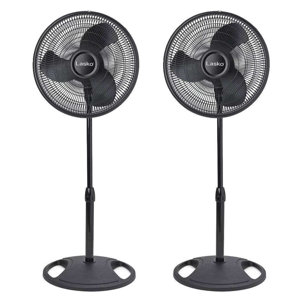 Nouveauté 2026 – Ventilateur sur pied oscillant Lasko 16" à 3 vitesses réglables, noir (paquet de 2