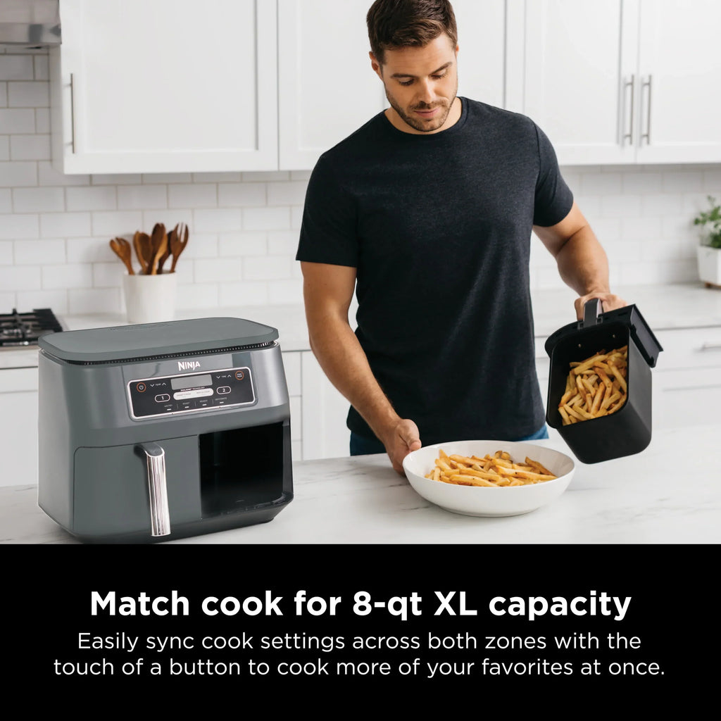 Nouveauté 2026 – Friteuse à air chaud Ninja Foodi 4 en 1 de 8 pintes (7,6 L) avec 2 paniers et technologie DualZone (DZ100WM). Fonctions : friture, rôtissage et plus encore