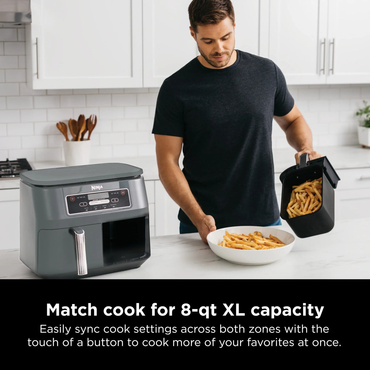 Nouveauté 2026 – Friteuse à air chaud Ninja Foodi 4 en 1 de 8 pintes (7,6 L) avec 2 paniers et technologie DualZone (DZ100WM). Fonctions : friture, rôtissage et plus encore